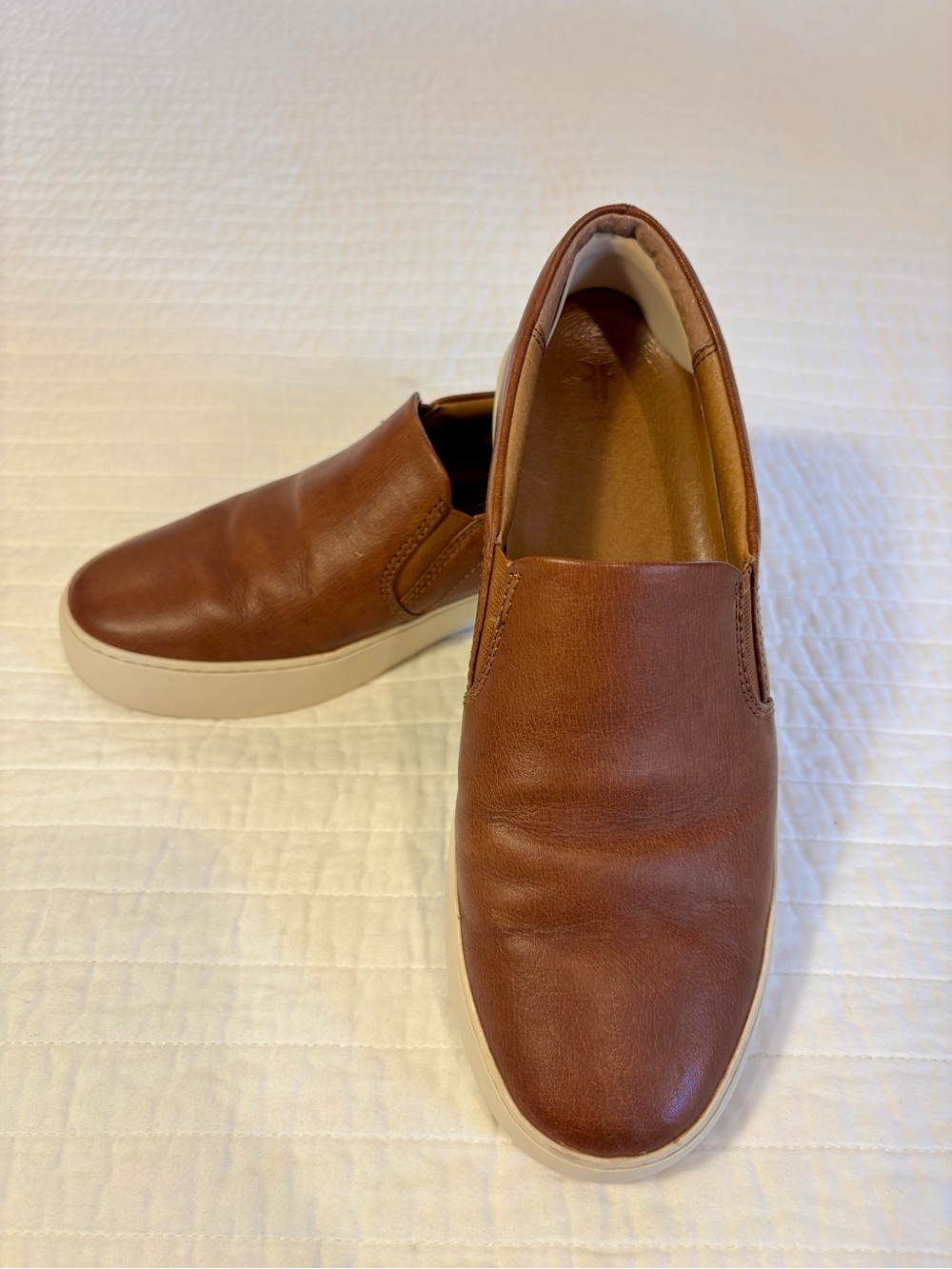 Frye Lena Slip-On Leather Loafers - Cognac Brown with Cream Sole